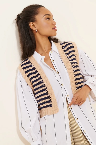 Moon River Striped Open Front Sweater Vest