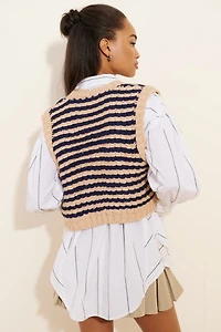 Moon River Striped Open Front Sweater Vest
