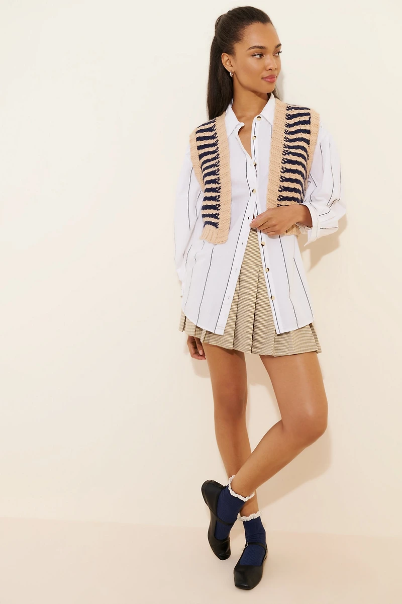 Moon River Striped Open Front Sweater Vest