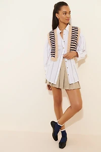 Moon River Striped Open Front Sweater Vest