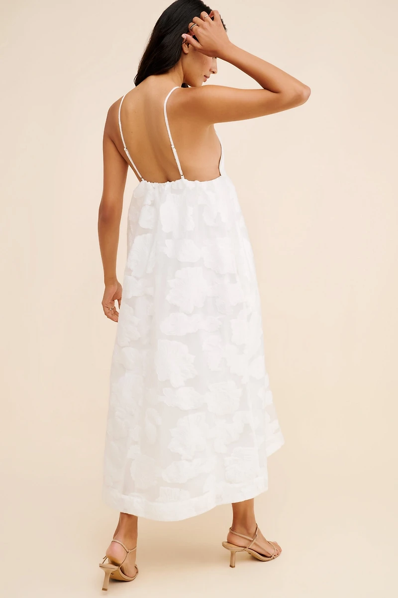 BHLDN Floral Burnout Jacquard Apron Maxi Dress