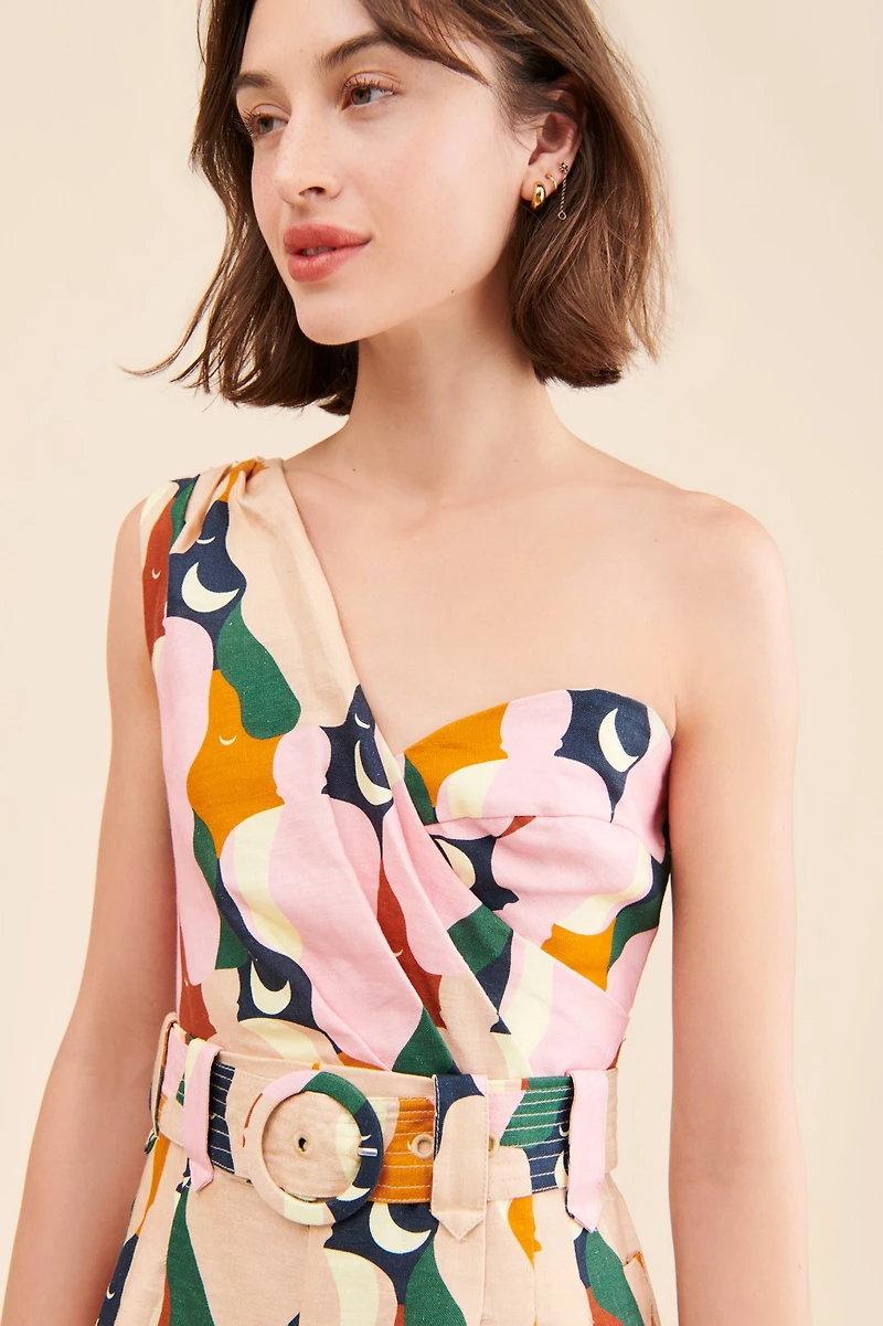 FARM Rio The Kiss Multicolor One Shoulder Romper