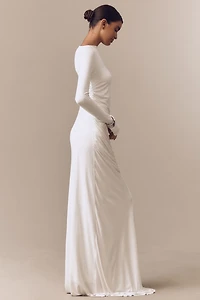MISHA Glacier Long-Sleeve Ruched Maxi Dress