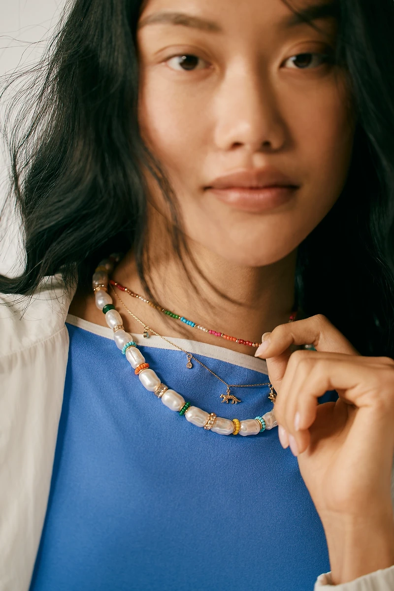 Multicolor Beaded Pearl Necklace