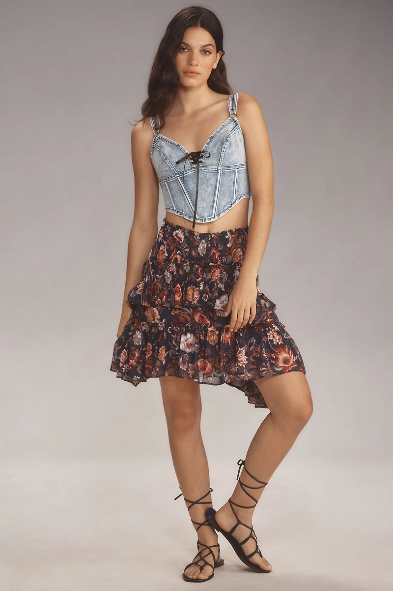 Asymmetrical Smocked Mini Skirt