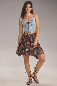 Asymmetrical Smocked Mini Skirt