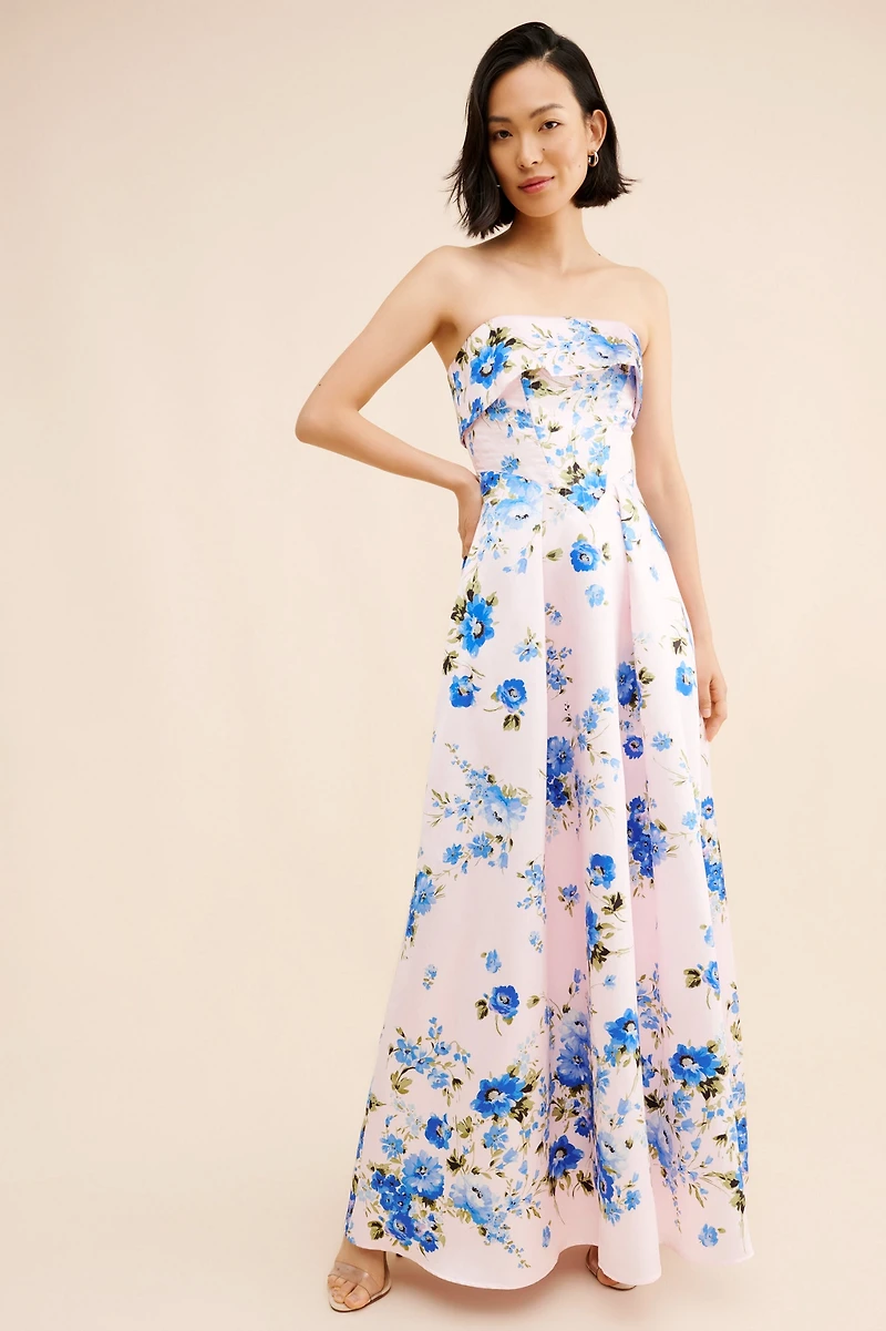 If By Sea Strapless Floral Gown