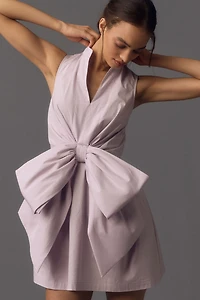 Porridge Crew-Neck Bow-Front Mini Dress