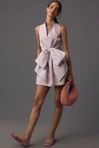 Porridge Crew-Neck Bow-Front Mini Dress