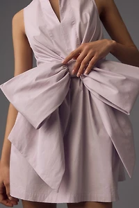 Porridge Crew-Neck Bow-Front Mini Dress