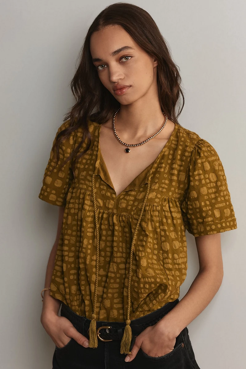 Porridge Short-Sleeve Textured Swing Top