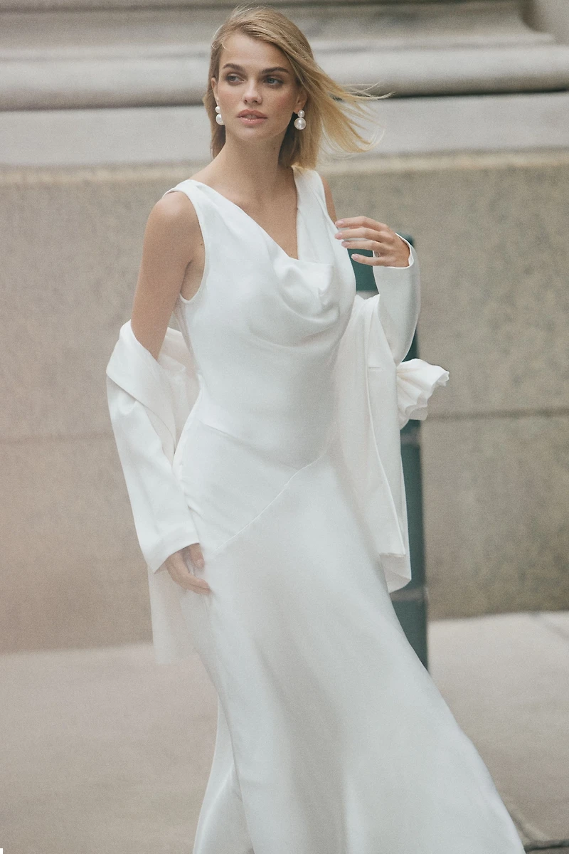 BHLDN Sleeveless Cowl-Neck Bias-Cut A-Line Midi Dress