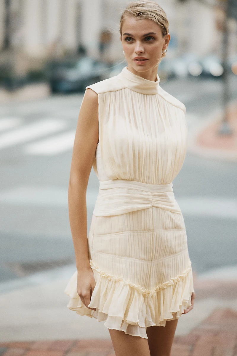 Shona Joy Victoria Sleeveless Ruched Chiffon Mini Dress