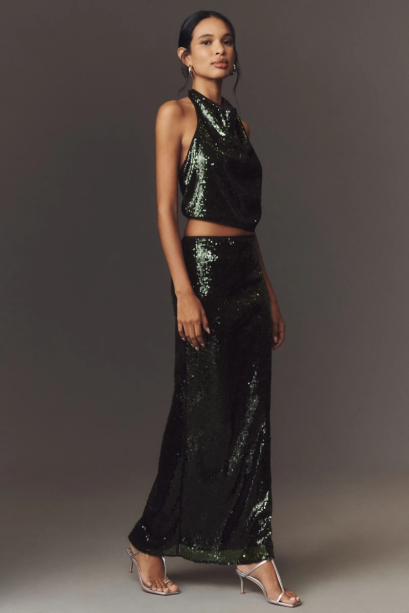 Shona Joy Sequin A-Line Maxi Skirt