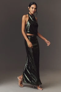 Shona Joy Olympia Sequin Cowl-Neck Halter Top