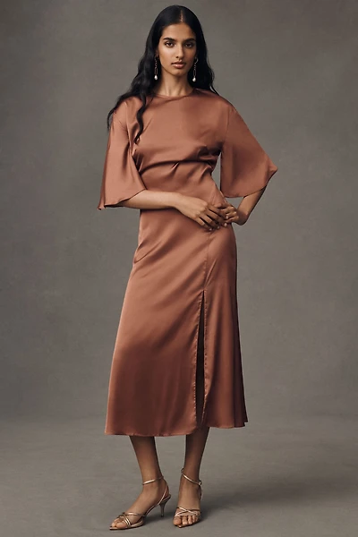 BHLDN Short-Sleeve Open-Back Side-Slit Midi Dress
