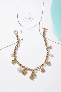 Pearl & Molten Charm Toggle Cable Chain Necklace