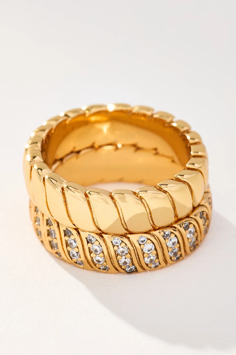 Luv Aj Snake Chain Rings, Set of 2