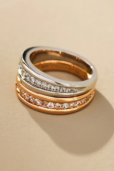 Luv Aj Bezel Band Two-Tone Rings, Set of 2