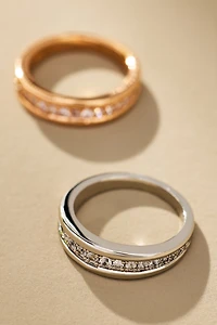 Luv Aj Bezel Band Two-Tone Rings, Set of 2
