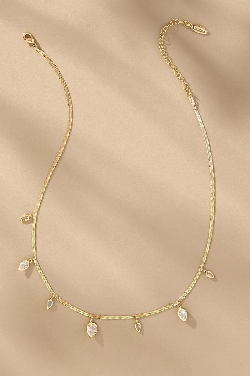 Crystal Floater Charm Herringbone Necklace