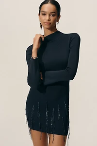 Delfi Collective Elena Long-Sleeve Beaded Mini Fringe Dress
