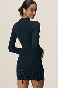 Delfi Collective Elena Long-Sleeve Beaded Mini Fringe Dress