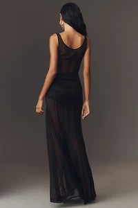 Delfi Collective Serena Sleeveless Scoop-Neck Sheer Silk Maxi Dress
