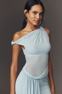MISHA Sisal One-Shoulder Twist Mesh Maxi Dress