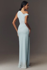 MISHA Sisal One-Shoulder Twist Mesh Maxi Dress
