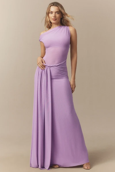 MISHA Sisal One-Shoulder Twist Mesh Maxi Dress