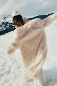 LoveShackFancy Valia Long Faux-Fur Coat
