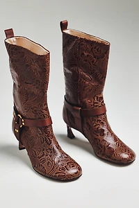 Farm Rio Embossed Harness Kitten Heel Boots