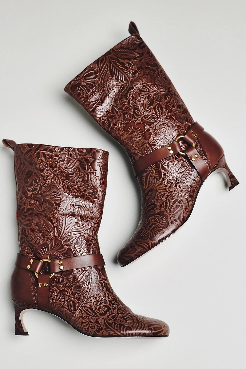 Farm Rio Embossed Harness Kitten Heel Boots