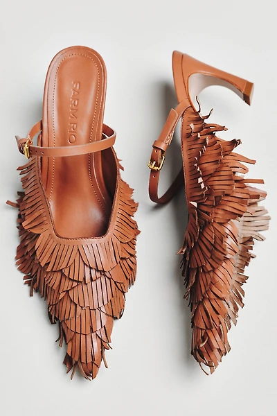 Farm Rio Fringe Mule Kitten Heels