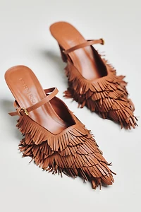 Farm Rio Fringe Mule Kitten Heels