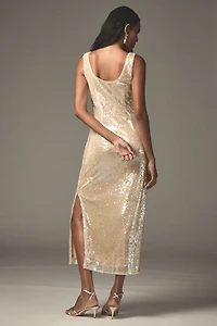 Endless Rose Sleeveless Scoop-Neck Sequin Side-Slit Midi Dress