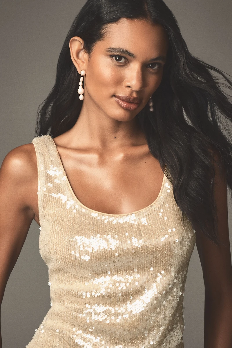 Endless Rose Sleeveless Scoop-Neck Sequin Side-Slit Midi Dress