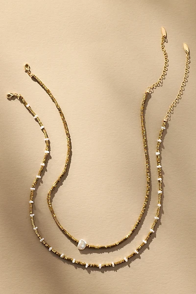 Beaded Pearl Necklaces, Set of 2