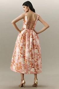 BHLDN Sleeveless Square-Neck Floral Fit & Flare Midi Dress