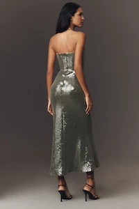 SAU LEE Ciara Strapless Sequin Mermaid Midi Dress