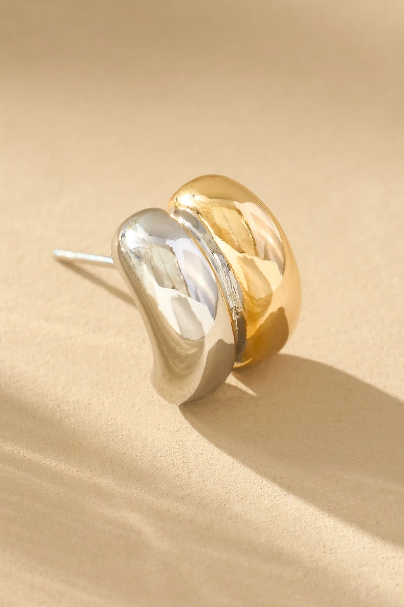 Mixed Metal Ribbed Huggie Earrings