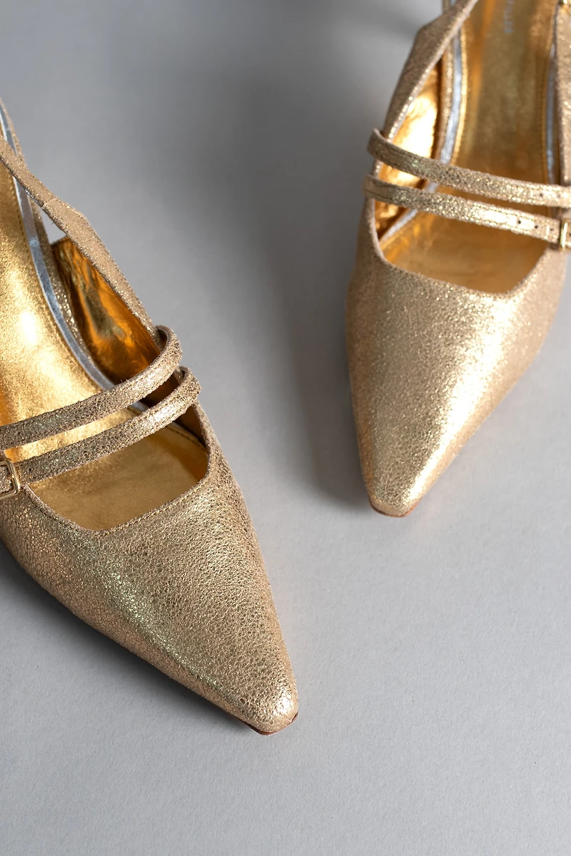 Avec Les Filles Kaia Metallic Double-Strap Slingback Heels
