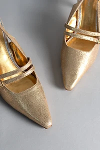 Avec Les Filles Kaia Metallic Double-Strap Slingback Heels