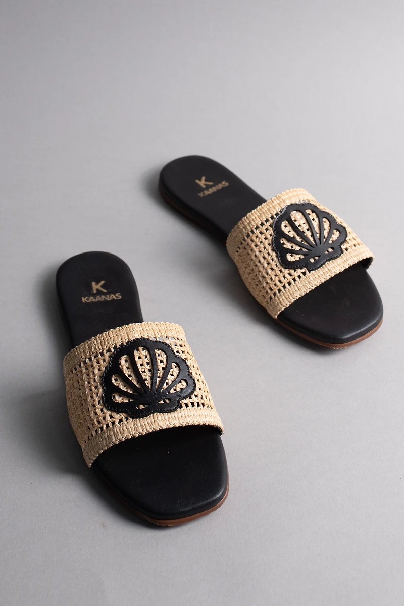 Kaanas Meera Seashell Fishnet Slide Sandals