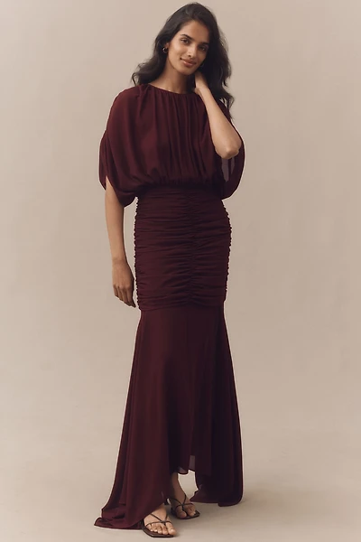 Ronny Kobo Louisa Ruched Chiffon Maxi Dress