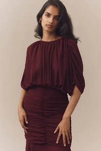 Ronny Kobo Louisa Ruched Chiffon Maxi Dress