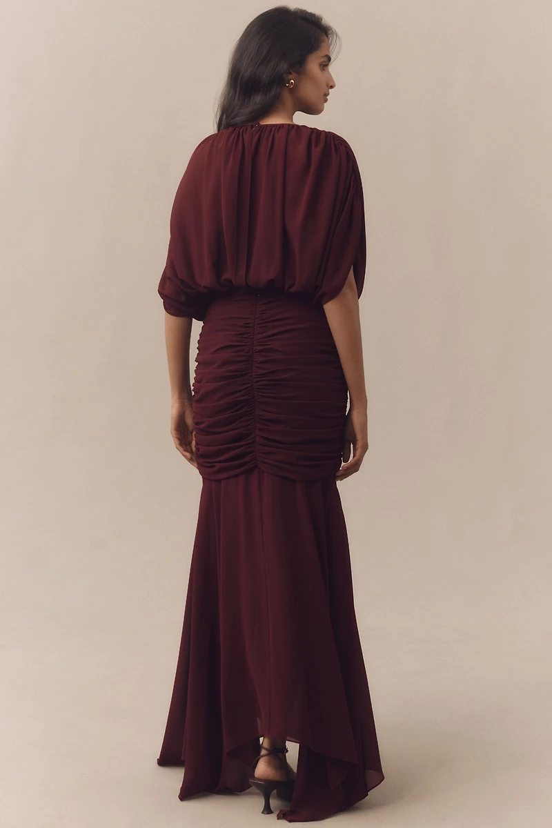 Ronny Kobo Louisa Ruched Chiffon Maxi Dress