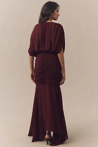 Ronny Kobo Louisa Ruched Chiffon Maxi Dress