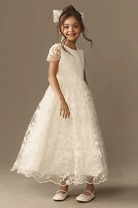 Princess Daliana Long Lindi Lace Piping Crew-Neck Flower Girl Dress